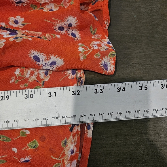 ASOS Crepe Sheer Peplum Ruffle Shoulder Dress Fully Lined Size 0 Red Floral 1518 - Picture 14 of 15